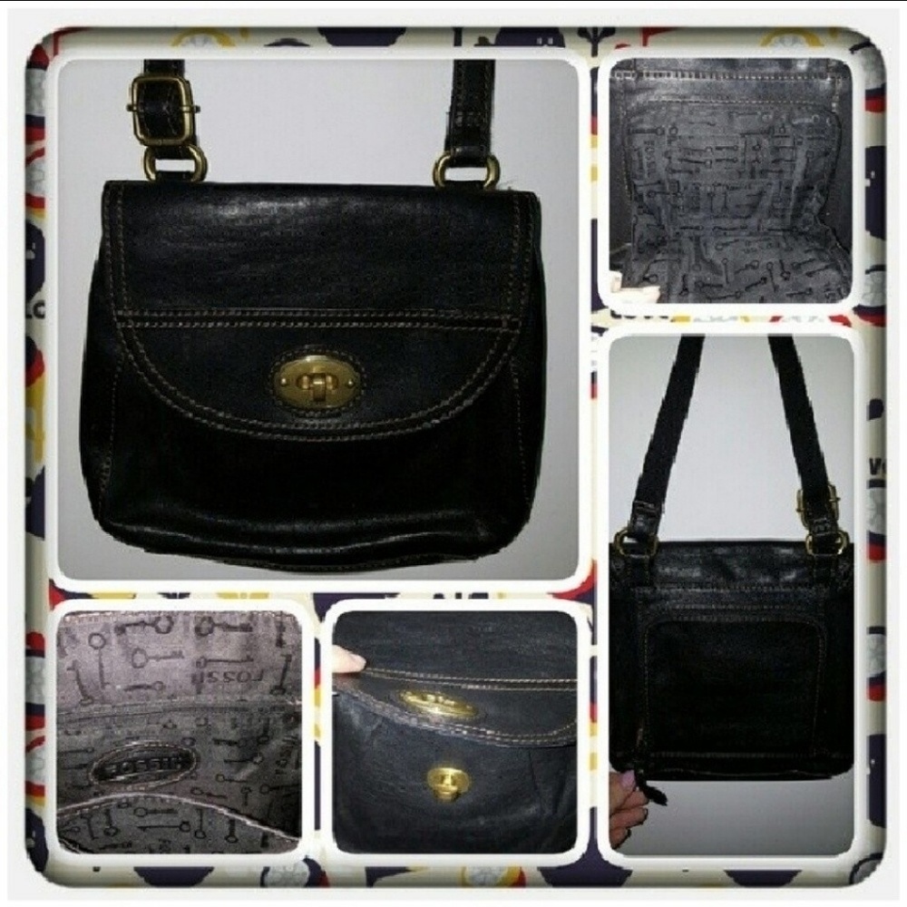 Genuine Black Leather Fossil Organizer Crossbody - Picture 3 of 5